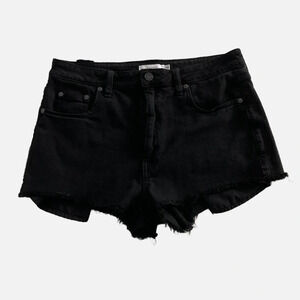 Talula Aritzia Size 30 Denim Shorts High Rise Zip Fly Black Frayed Hem Pockets